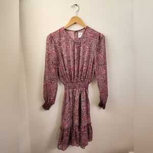 Misa Los Angeles Floral Vine Print Smocked Dress Pink Purple Gray Sheer Small